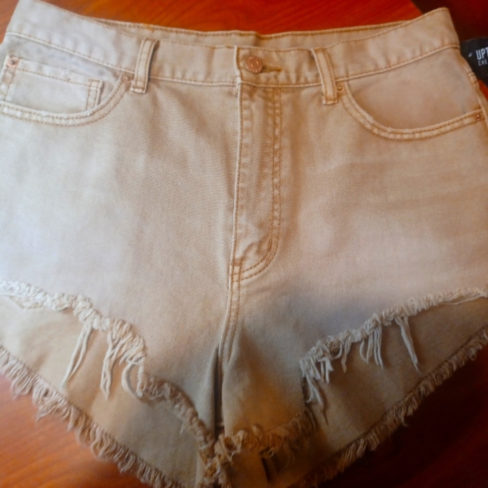 Women's Tan Frayed Denim Shorts